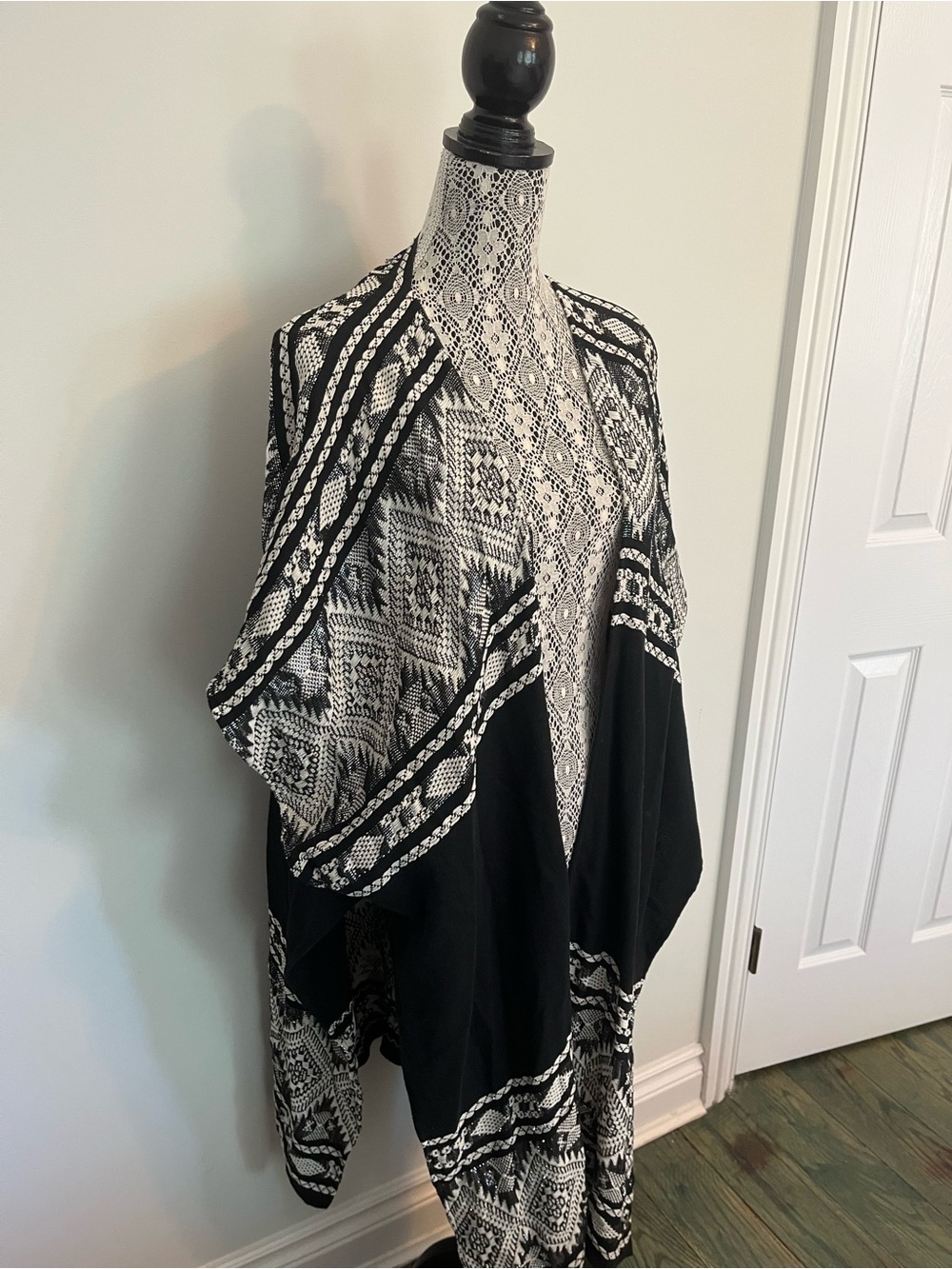 Free People Black and Cream Knit Poncho - Picture 3 of 6